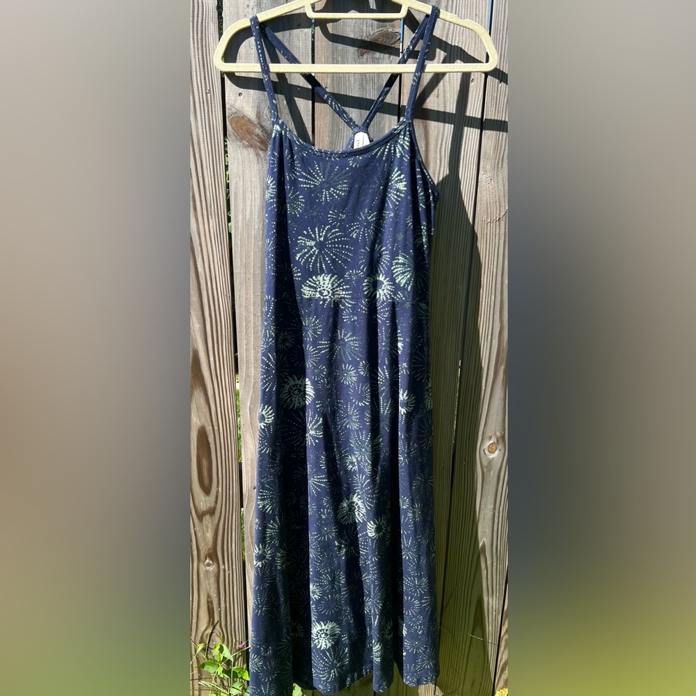 Pact Dark Blue Midi Fit and Flare Dress with Firework Pattern